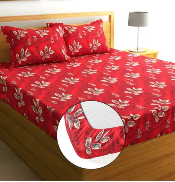 BEDBOSS_220_TC_Cotton_All_Round_Elastic_Fitted_Bedsheet_with_2_Pillow_Covers_(72X78X_Up_to_10_Inches)_&_360_Degree_Elasticated