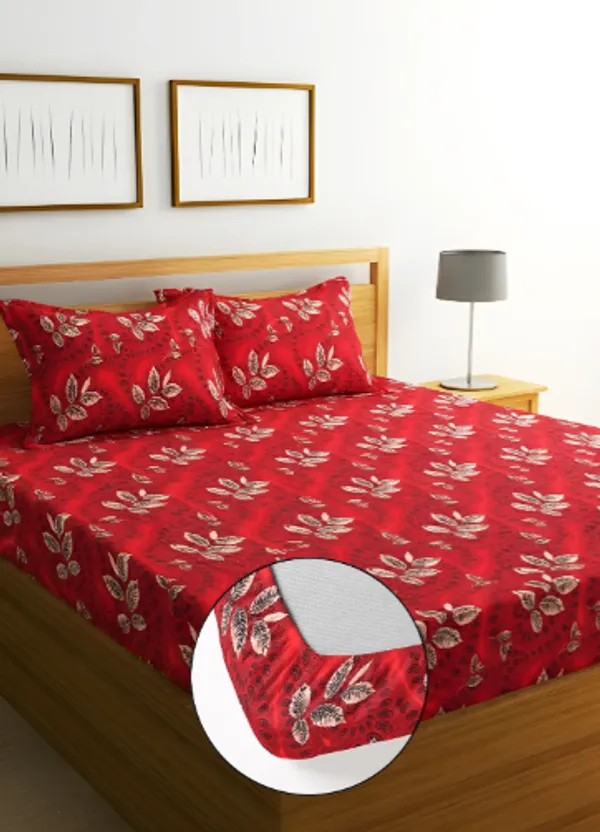 BEDBOSS_220_TC_Cotton_All_Round_Elastic_Fitted_Bedsheet_with_2_Pillow_Covers_(72X78X_Up_to_10_Inches)_&_360_Degree_Elasticated