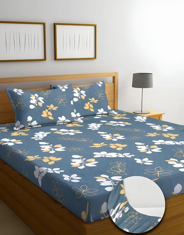 GREY_220_TC_Cotton_Elastic_Fitted_Bedsheets_300_TC_With_2_Pillow_Covers