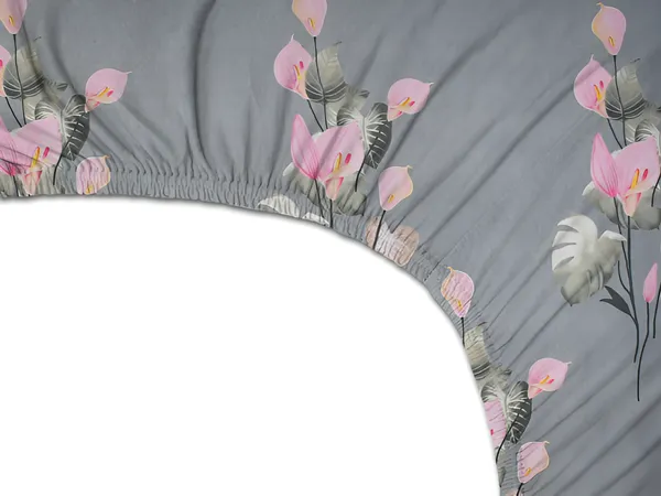 KALI_FLOWER_220_TC_-_GREY_Cotton_Elastic_Fitted_King/Queen_Size_Bedsheets_With_2_Pillow_Covers