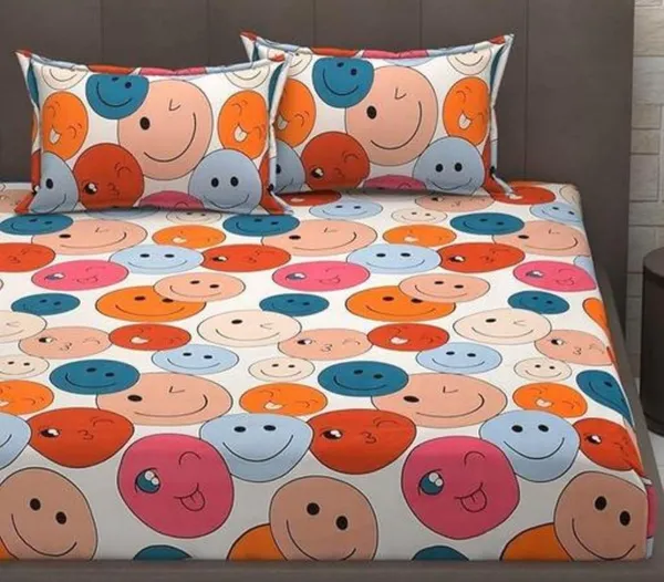 SMILEY_220_TC_-_MULTICOLOR_Cotton_Elastic_Fitted_King/Queen_Size_Bedsheets_With_2_Pillow_Covers