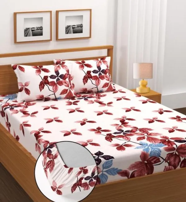 WHITE_300_TC_-_Cotton_Elastic_Fitted_King/Queen_Size_Bedsheets_With_2_Pillow_Covers