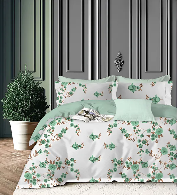 LIGHT_GREEN_Premium_Double_Bedsheet_With_2_Pillow_Covers_(72X78X_Upto_10_Inches)_&_360_Degree_Elasticated