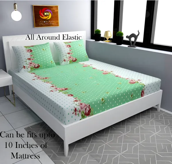 GREEN_DOT_Premium_Fitted_Elastic_Bedsheet_with_Two_Pillow_Covers_(72X78X_Up_to_10_Inches)_&_360_Degree_Elasticated