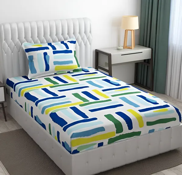 220_TC_White_Base_Design_Single_Bed_Fitted_Bedsheet_Having_Size_36X72_(Fits_Upto_8_Inches_Of_Mattress)