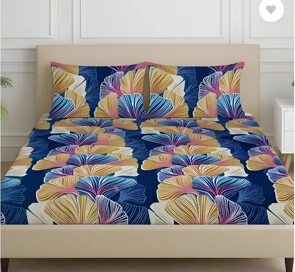 KOHLI_FIT_220_TC_-_Blue_Cotton_Elastic_Fitted_King/Queen_Size_Bedsheets_With_2_Pillow_Covers