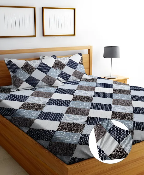 CROSS_DESIGN_220_TC_-_Cotton_Elastic_Fitted_King/Queen_Size_Bedsheets_With_2_Pillow_Covers