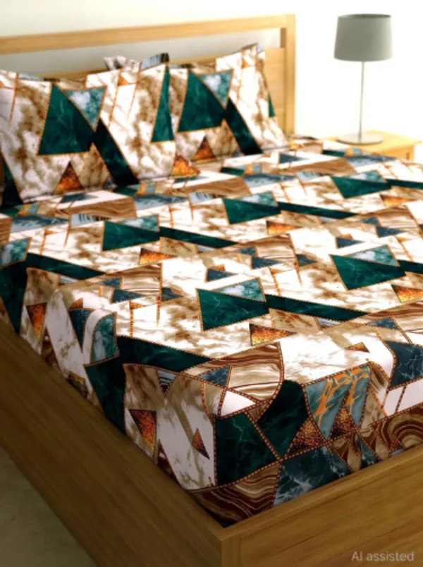 ATTRACTIVE_300_TC_-_Blue_Cotton_Elastic_Fitted_King/Queen_Size_Bedsheets_With_2_Pillow_Covers