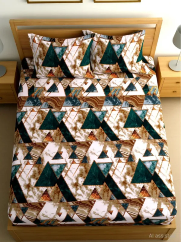 ATTRACTIVE_300_TC_-_Blue_Cotton_Elastic_Fitted_King/Queen_Size_Bedsheets_With_2_Pillow_Covers