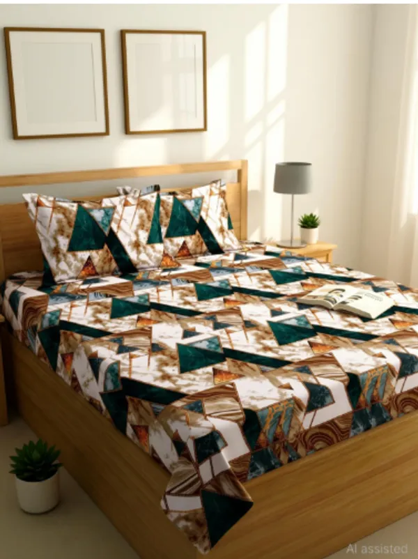 ATTRACTIVE_300_TC_-_Blue_Cotton_Elastic_Fitted_King/Queen_Size_Bedsheets_With_2_Pillow_Covers