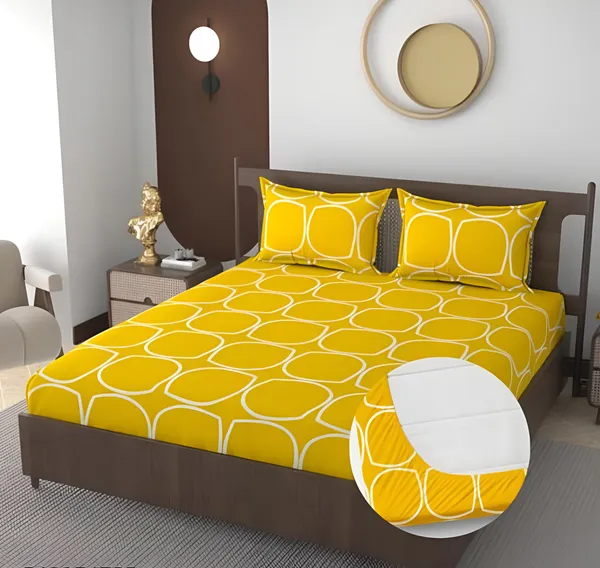 YELLOW_CIRCLE_Premium_Fitted_Elastic_Bedsheet_with_Two_Pillow_Covers_(72X78X_Up_to_10_Inches)_&_360_Degree_Elasticated