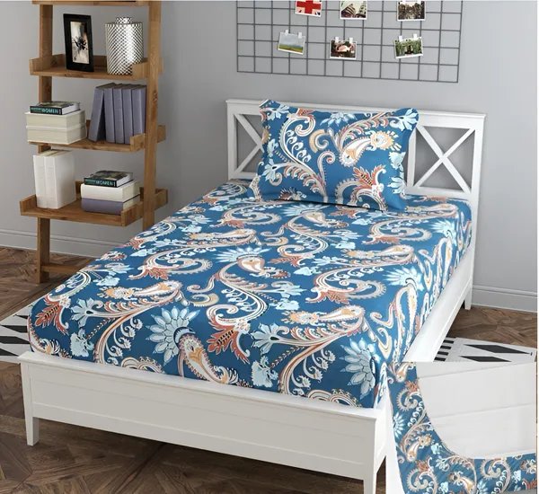 SKY_BLUE_FLORAL_SINGLE_BED_FITTED_BEDSHEET_HAVING_SIZE_36"_X_72"_(Fits_up_to_8"_of_mattress)