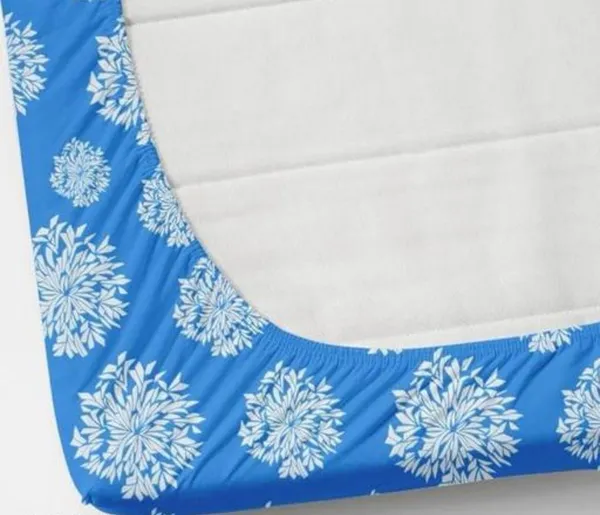 SKY_BLUE_DAMASS_220_TC_-_BLUE_Cotton_Elastic_Fitted_King/Queen_Size_Bedsheets_With_2_Pillow_Covers