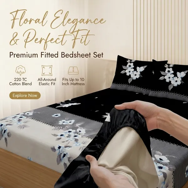 BEST_SELLER_220_TC_Fitted_Elastic_Bedsheet_with_Two_Pillow_Covers_(72X78X_Up_to_10_Inches)_&_360_Degree_Elasticated