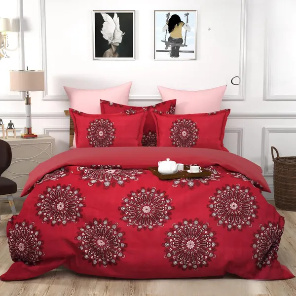 MAROON_ANAR_220_TC_-_Cotton_Elastic_Fitted_King/Queen_Size_Bedsheets_With_2_Pillow_Covers