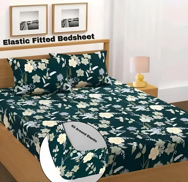 LATEST_220_TC_-_Cotton_Elastic_Fitted_King/Queen_Size_Bedsheets_With_2_Pillow_Covers