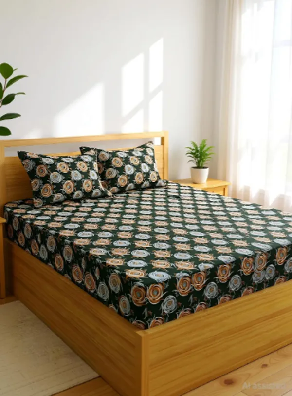 GREY_Premium__Fitted_Elastic_Bedsheet_With_Two_Pillow_Covers__(72X78X_Upto_10_Inches)_&_360_Degree_Elasticated