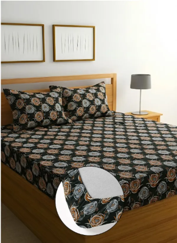 GREY_Premium__Fitted_Elastic_Bedsheet_With_Two_Pillow_Covers__(72X78X_Upto_10_Inches)_&_360_Degree_Elasticated