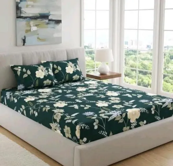 GREEN__220_TC_Cotton_All_Round_Elastic_Fitted_Bedsheet_with_2_Pillow_Covers_(72X78X_Upto_10_Inches)_&_360_Degree_Elasticated