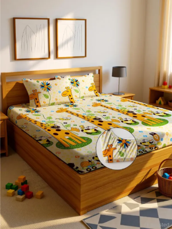 BIG_GIRAFE_Premium_Fitted_Elastic_Bedsheet_with_Two_Pillow_Covers_(72X78X_Up_to_10_Inches)_&_360_Degree_Elasticated