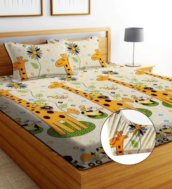 BIG_GIRAFE_Premium_Fitted_Elastic_Bedsheet_with_Two_Pillow_Covers_(72X78X_Up_to_10_Inches)_&_360_Degree_Elasticated