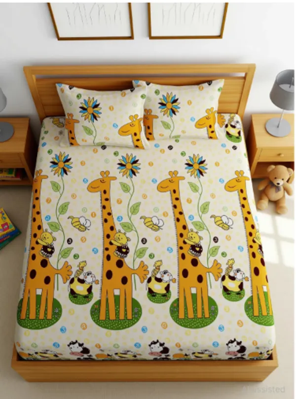 BIG_GIRAFE_Premium_Fitted_Elastic_Bedsheet_with_Two_Pillow_Covers_(72X78X_Up_to_10_Inches)_&_360_Degree_Elasticated