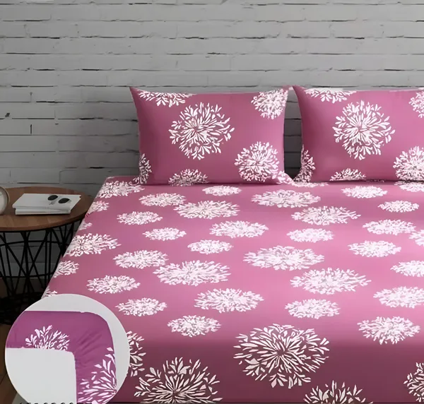 PINK_DAMASS_220_TC_Fitted_Elastic_Bedsheet_with_Two_Pillow_Covers_(72X78X_Up_to_10_Inches)_&_360_Degree_Elasticated