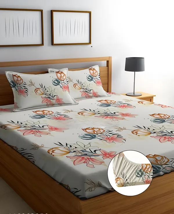WHITE_GULDASTA_220_TC_Fitted_Floral_Bedsheet_with_2_Pillow_Covers_(72X78X_Upto_10_Inches)_&_360_Degree_Elasticated