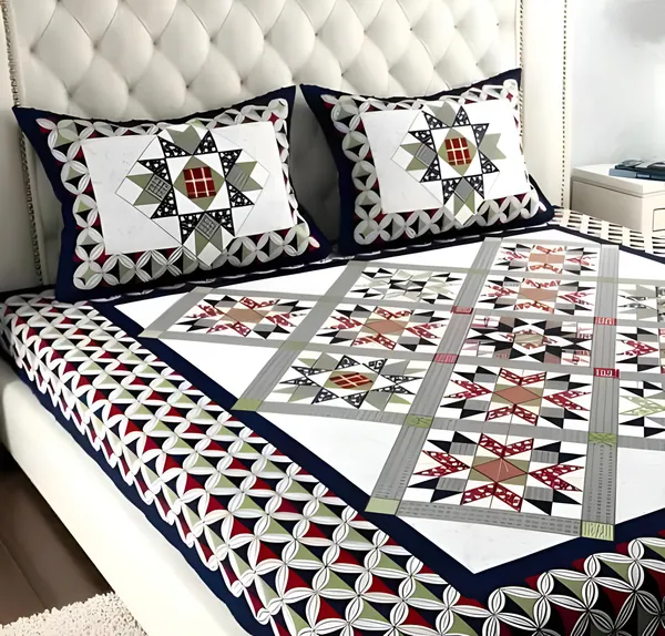 LEO_300_TC_-_Cotton_Elastic_Fitted_King/Queen_Size_Bedsheets_With_2_Pillow_Covers