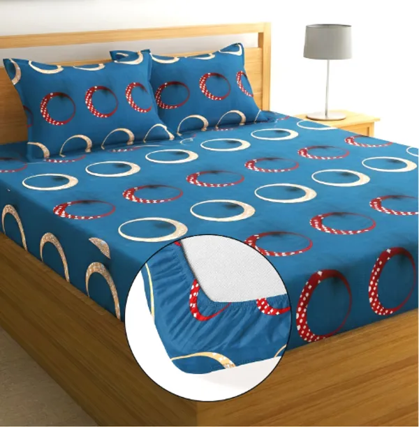 BLUE_ORANGE_Premium_Fitted_Elastic_Bedsheet_with_Two_Pillow_Covers_(72X78X_Up_to_10_Inches)_&_360_Degree_Elasticated