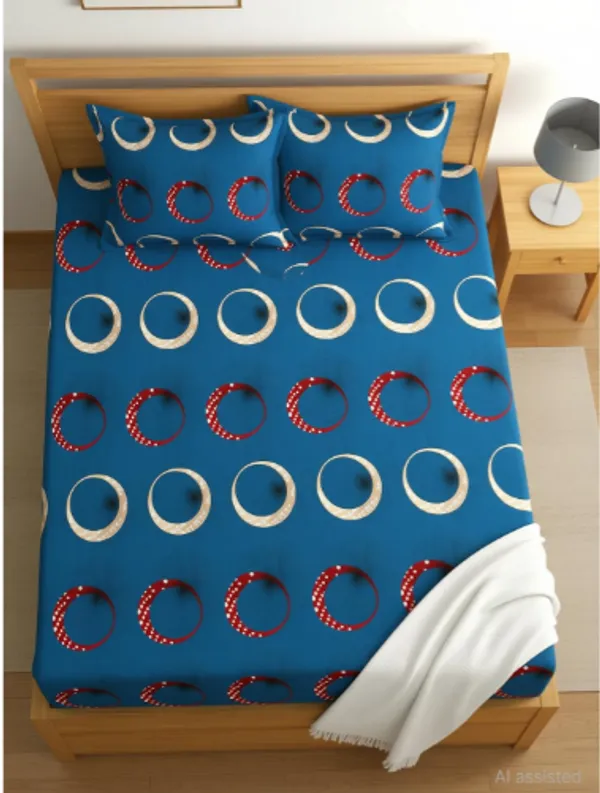 BLUE_ORANGE_Premium_Fitted_Elastic_Bedsheet_with_Two_Pillow_Covers_(72X78X_Up_to_10_Inches)_&_360_Degree_Elasticated