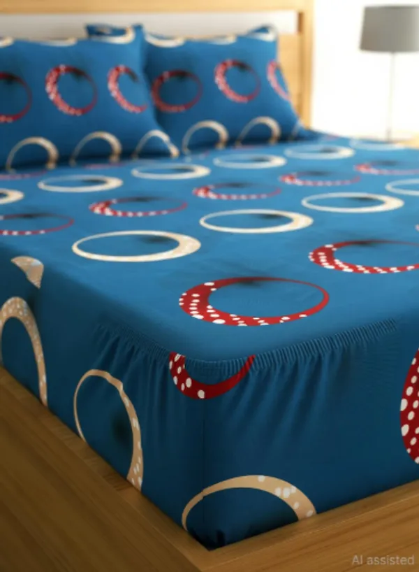 BLUE_ORANGE_Premium_Fitted_Elastic_Bedsheet_with_Two_Pillow_Covers_(72X78X_Up_to_10_Inches)_&_360_Degree_Elasticated