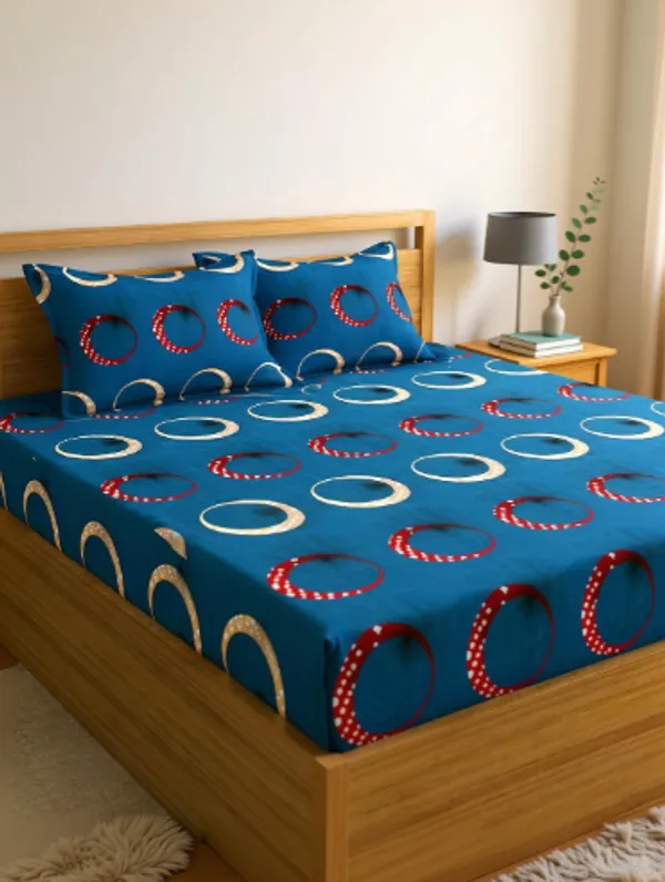 BLUE_ORANGE_Premium_Fitted_Elastic_Bedsheet_with_Two_Pillow_Covers_(72X78X_Up_to_10_Inches)_&_360_Degree_Elasticated