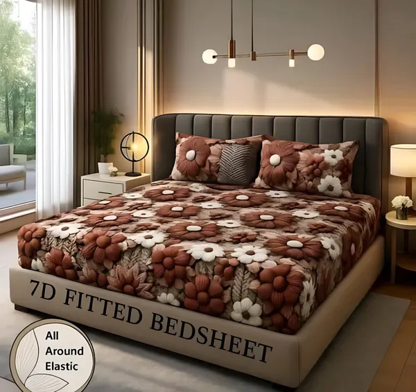 7D_BEDSHEETS_220_TC_-_Cotton_Elastic_Fitted_King/Queen_Size_Bedsheets_With_2_Pillow_Covers