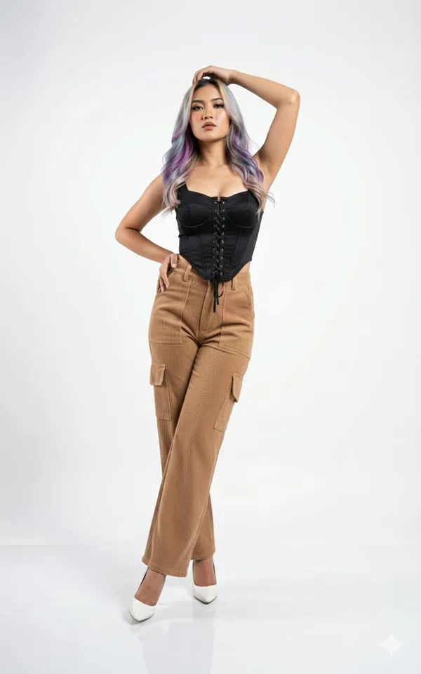 Dark_Beige_Corduroy_Cargo_Pants_For_Women
