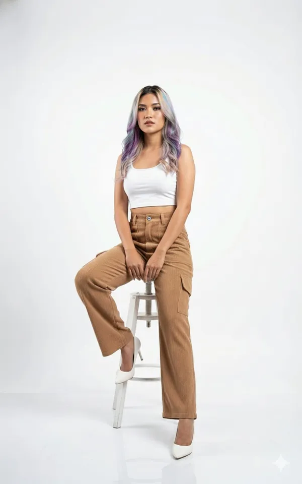 Dark_Beige_Corduroy_Cargo_Pants_For_Women