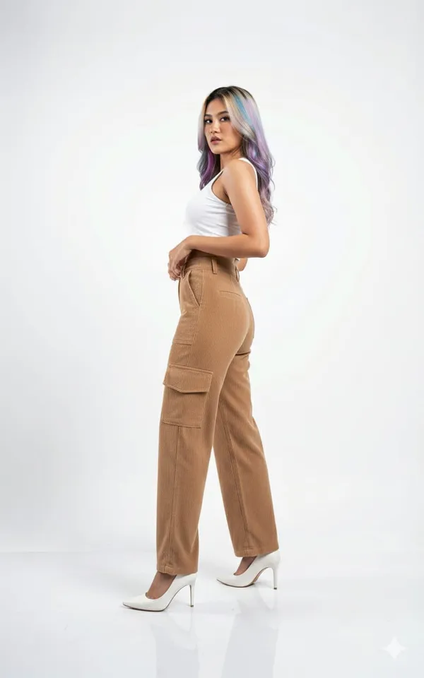 Dark_Beige_Corduroy_Cargo_Pants_For_Women