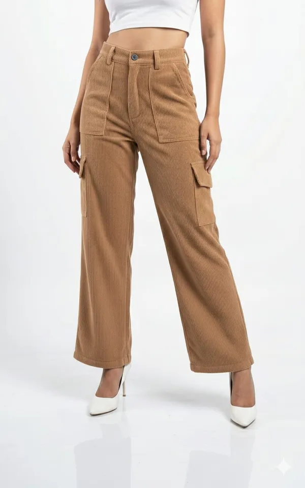 Dark_Beige_Corduroy_Cargo_Pants_For_Women