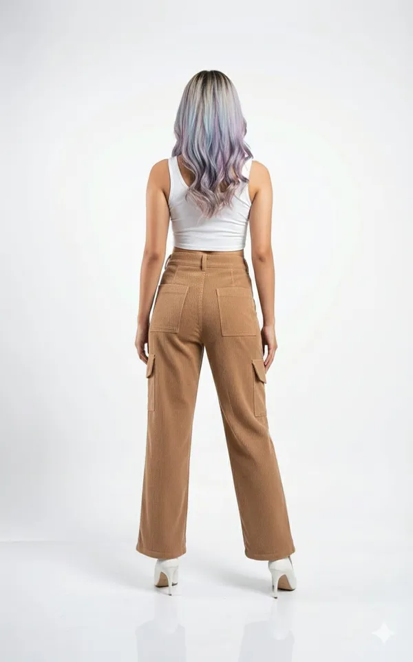 Dark_Beige_Corduroy_Cargo_Pants_For_Women