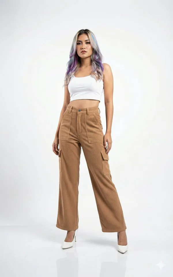 Dark_Beige_Corduroy_Cargo_Pants_For_Women