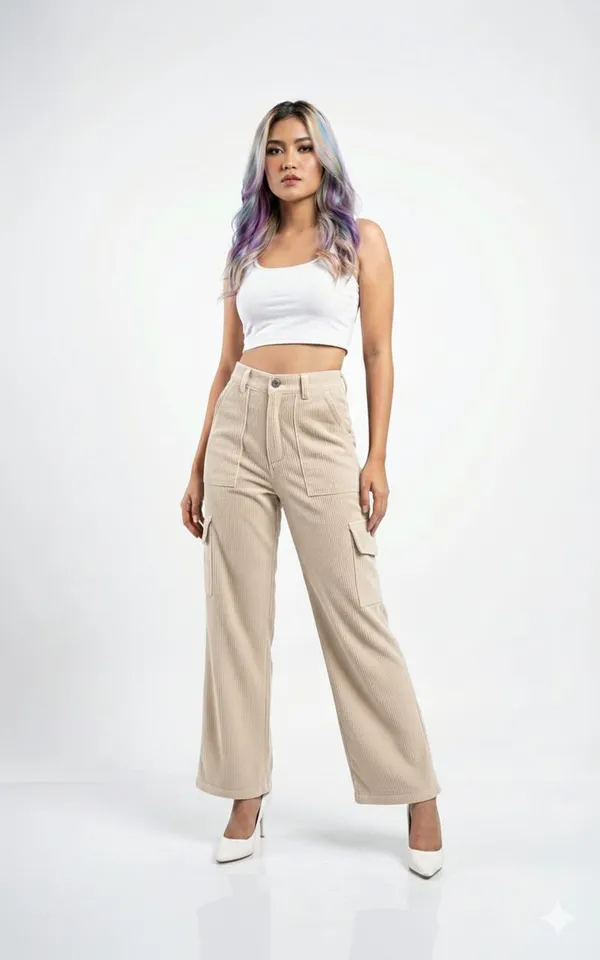 Light_Beige_Corduroy_Cargo_Pants_For_Women