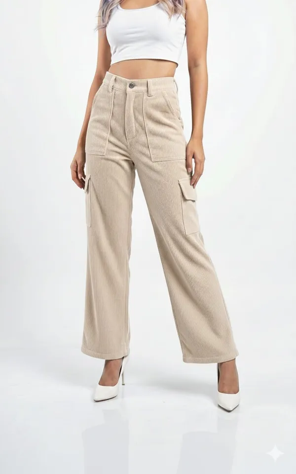 Light_Beige_Corduroy_Cargo_Pants_For_Women