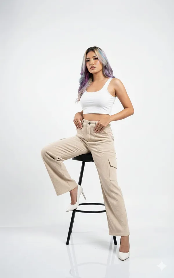 Light_Beige_Corduroy_Cargo_Pants_For_Women