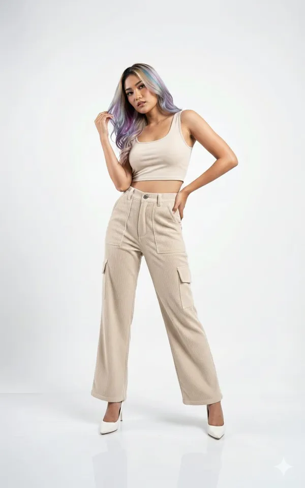 Light_Beige_Corduroy_Cargo_Pants_For_Women