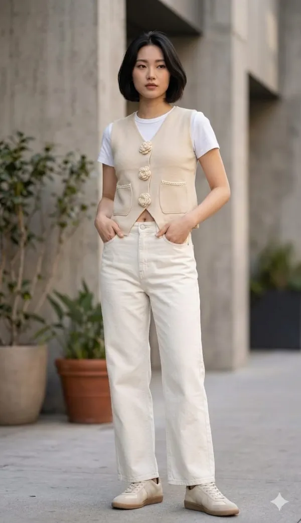 Floral_applique_knitted_Korean_vest_Beige