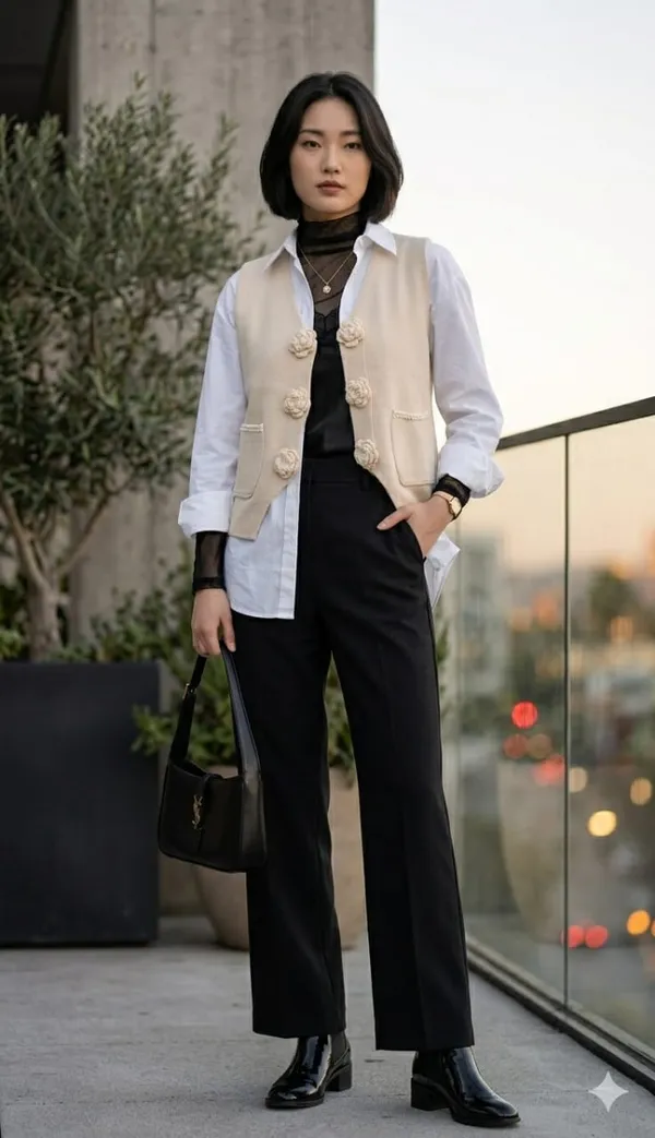 Floral_applique_knitted_Korean_vest_Beige