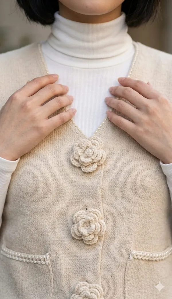 Floral_applique_knitted_Korean_vest_Beige