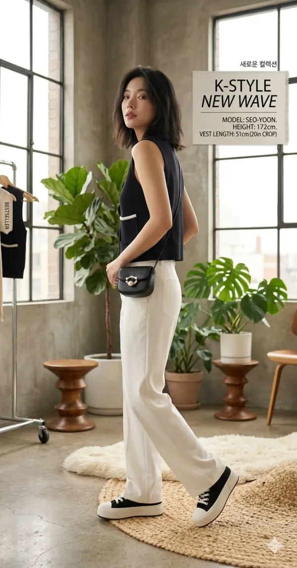 Floral_applique_knitted_Korean_vest_Black