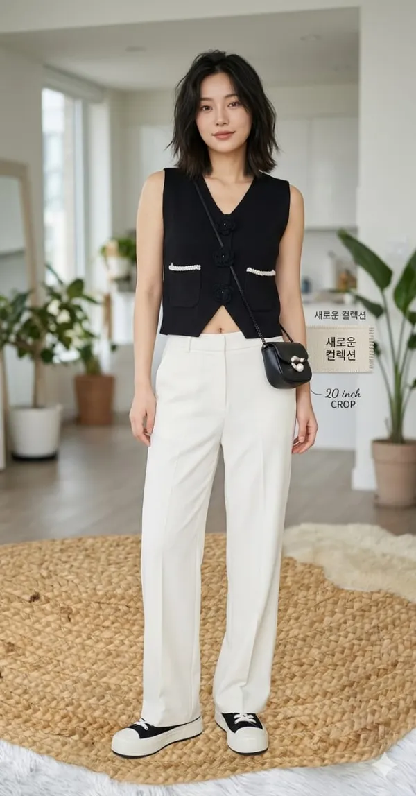 Floral_applique_knitted_Korean_vest_Black