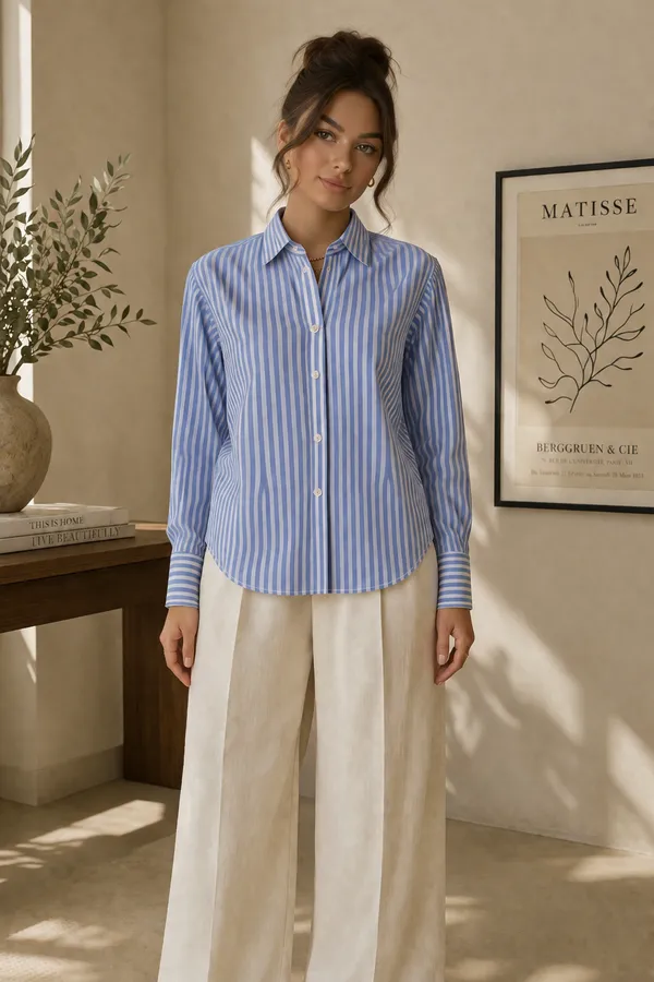 Women_stripe_fitted_shirt_Blue
